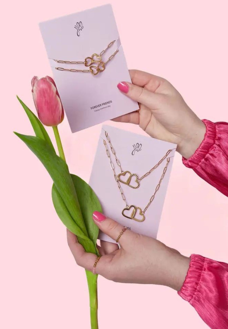 Set collier verbonden hartje - moederdag
