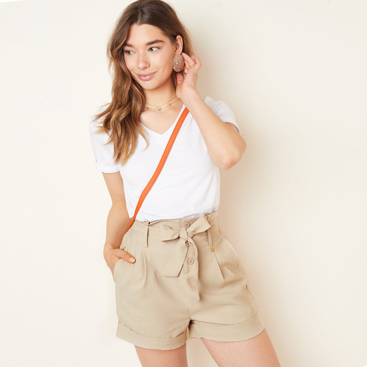 Paperbag short met hoge taille