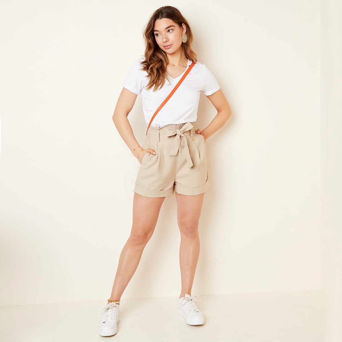 Paperbag short met hoge taille