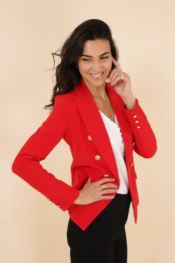 Choklate-Rode blazer met gouden knopen