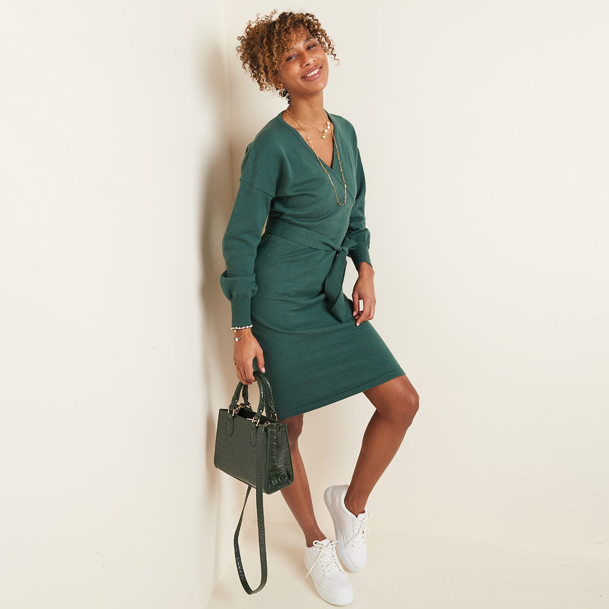 Gebreide jurk met tailleband