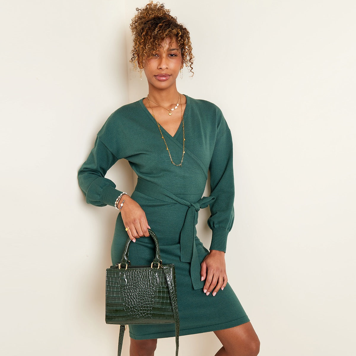 Gebreide jurk met tailleband