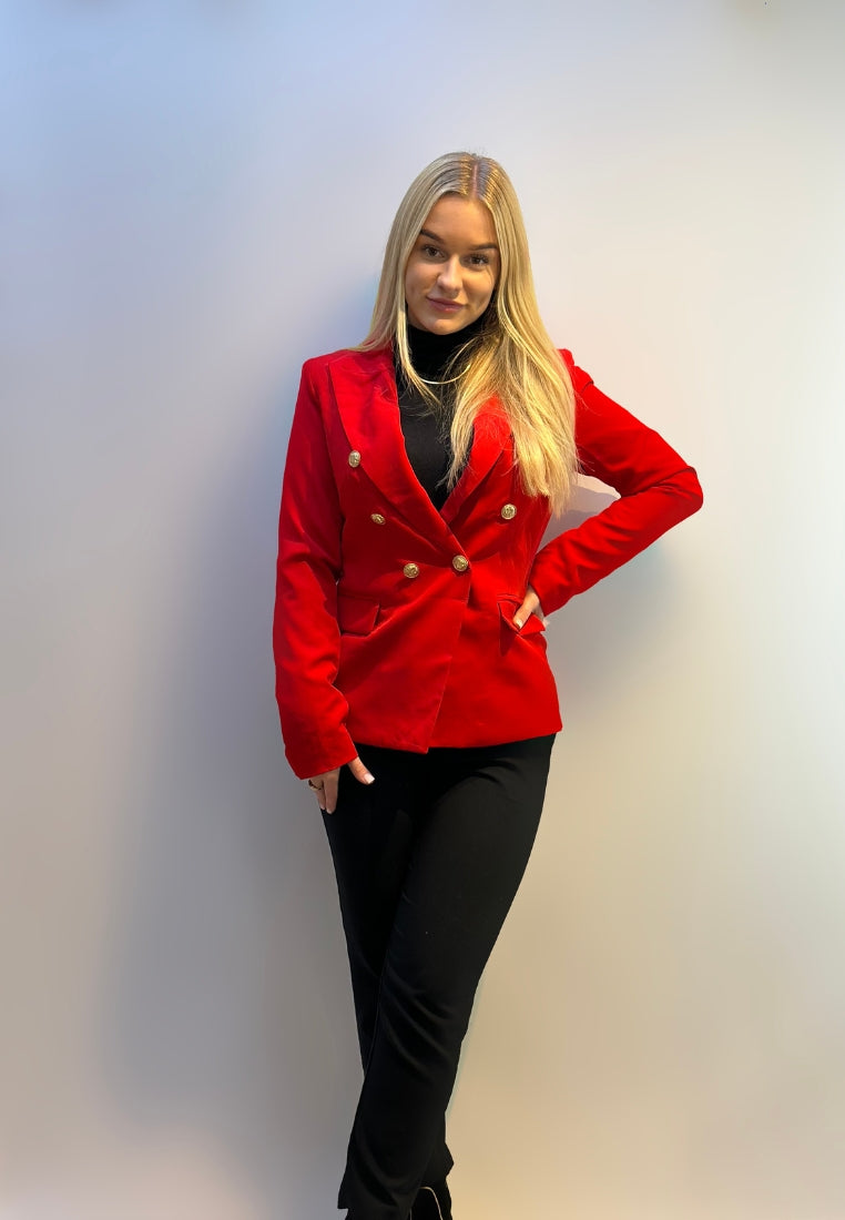 Choklate-Rode blazer met gouden knopen