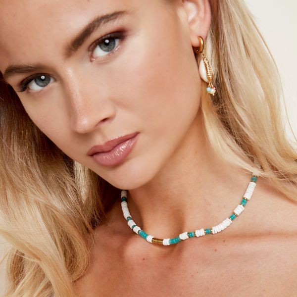 Ketting met stenen kralen - Strandcollectie