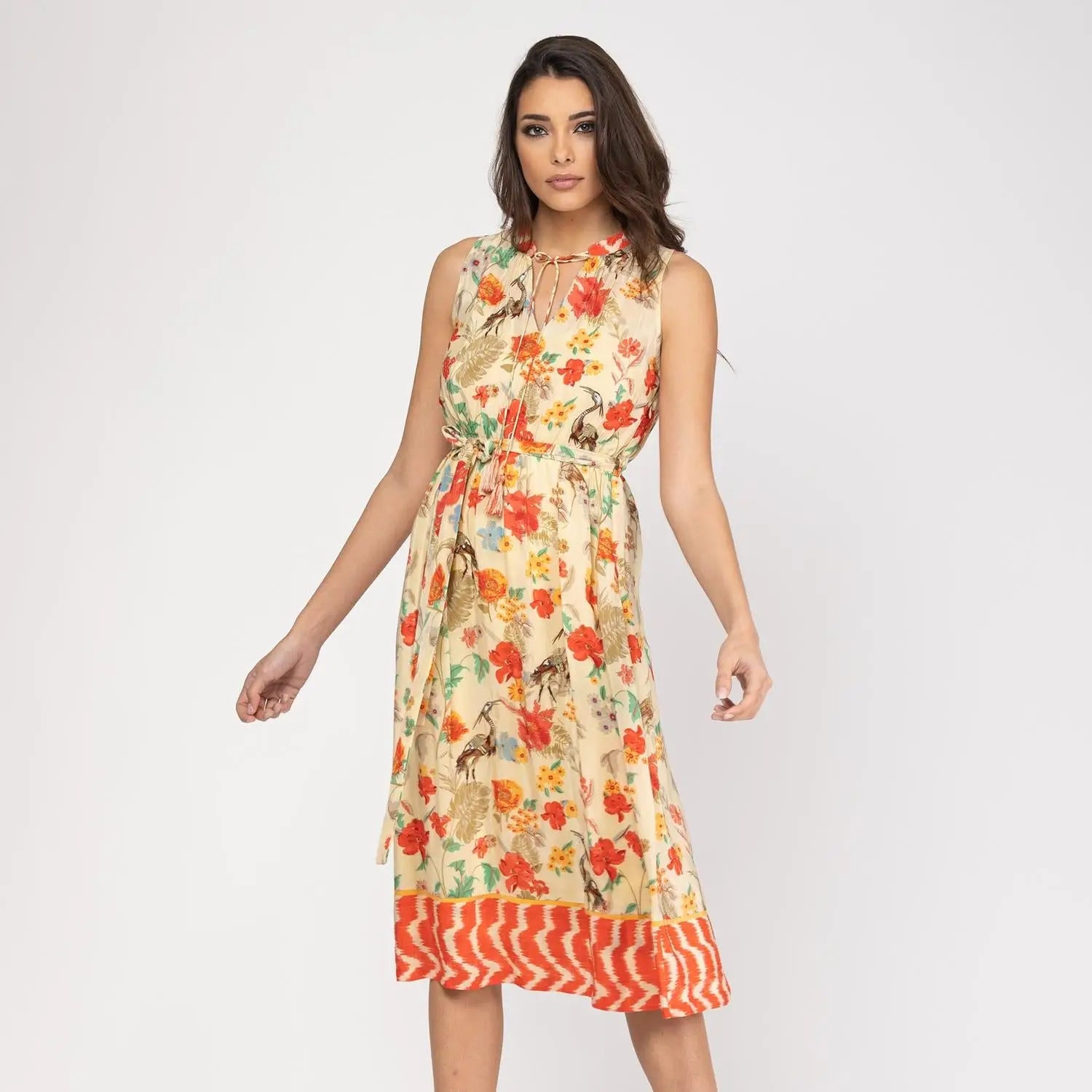 NIZA Korte jurk Evase met 100 viscose elastische tailleband