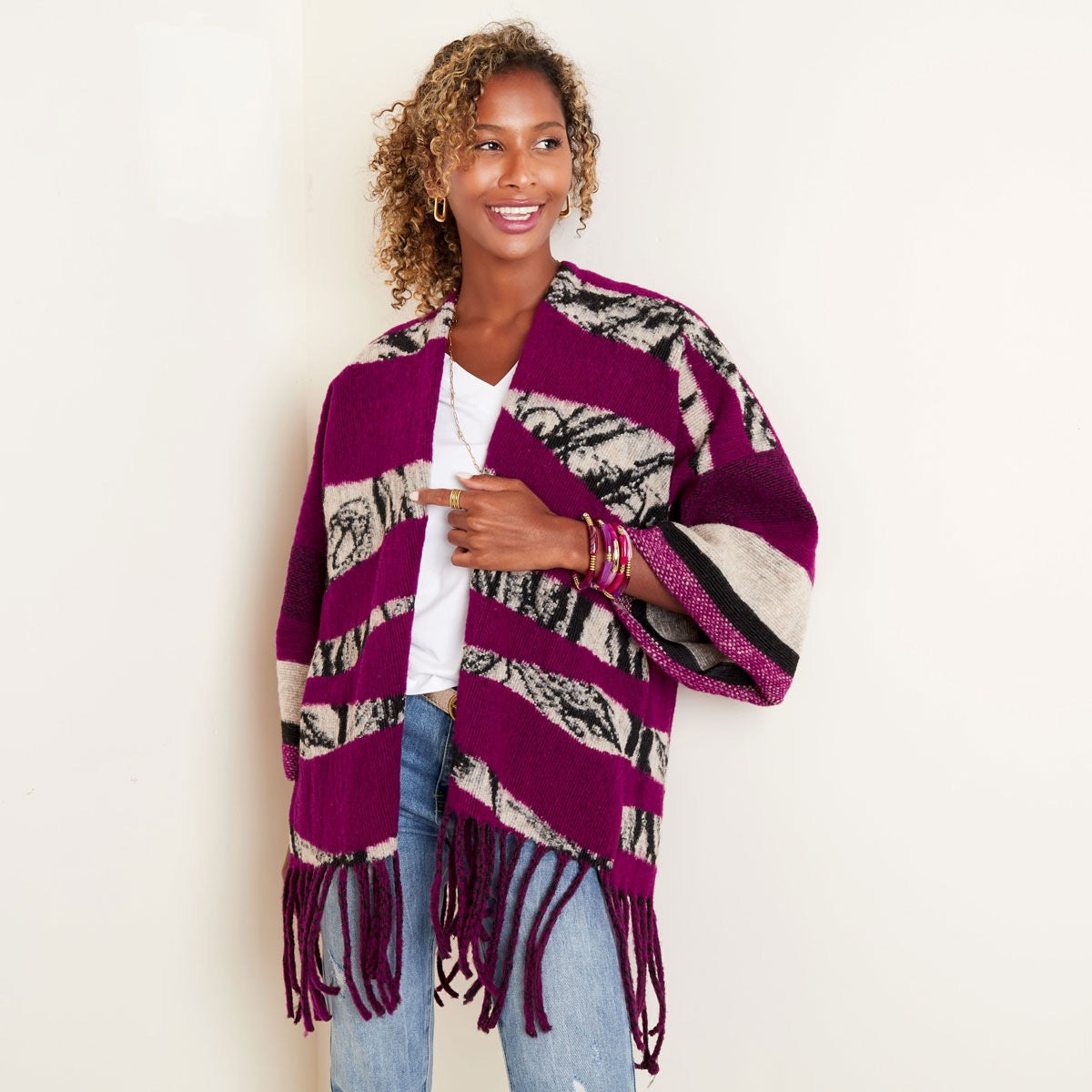 Poncho kleurrijk met print