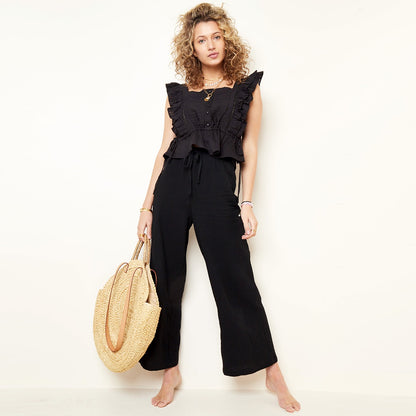 Katoenen broek met wijde pijpen