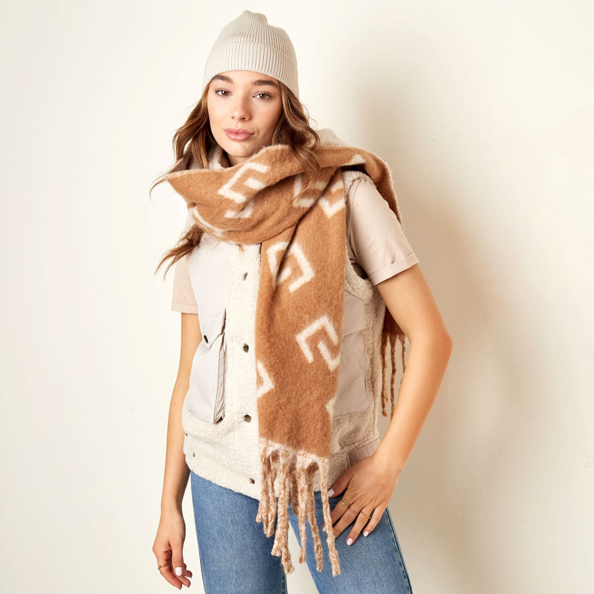 Winter scarf abstract square shapes