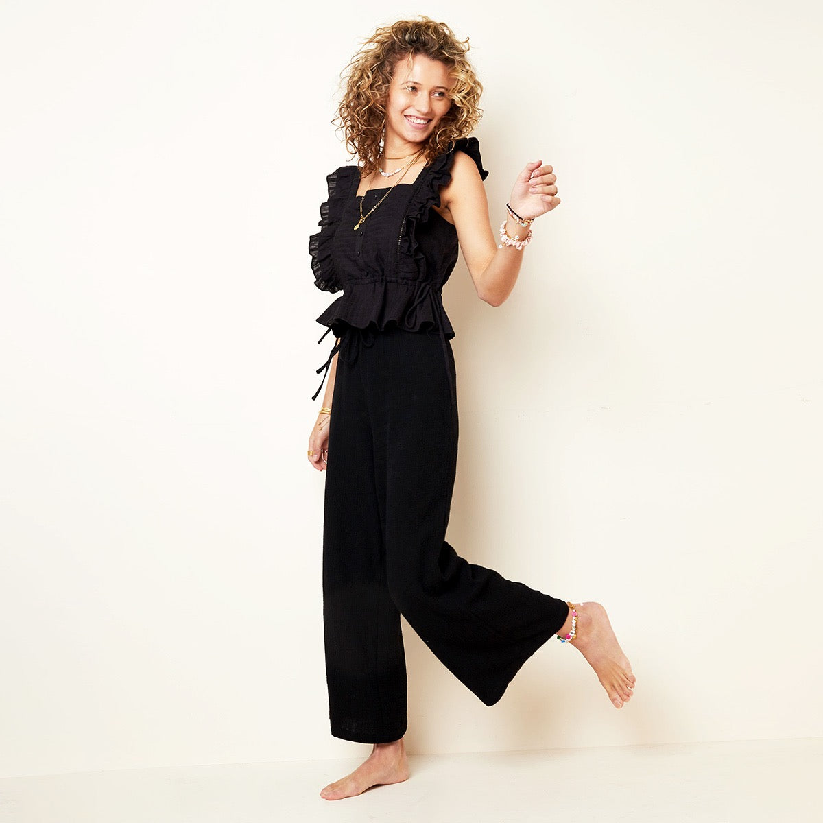 Katoenen broek met wijde pijpen